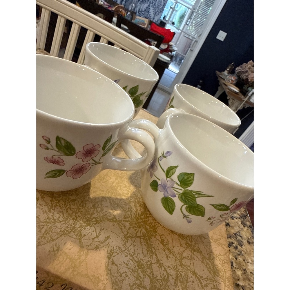 Corelle Coordinates Wildflower Stoneware Mugs Set of 4 White Floral Coffee Cups